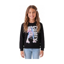 Onloox Kız Çocuk Siyah Kız Çocuk Siyah Pamuklu Bisiklet Yaka Uzun Kollu Regular Pullu Baskılı Sweatshirt 9-12 Yaş