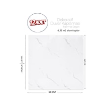 60x60 Cm Kendinden Yapışkanlı Duvar,banyo,tezgah Arası Beyaz Mermer-12 Adet Lls014-60-12