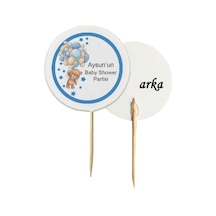 20 Adet Kişiye Özel Baskılı Mavi Baby Shower Partisi Pasta Kürdanı 6,5 Cm -1