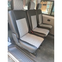 Volkswogen Transporter 5+1 T6 T7 Uyumlu Gri Nakışlı Taytüyü Siyah Deri Karışımı Gri Ip