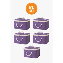 5'li Set Mor Şeffaf Kapaklı Hurç 28x32x15 Cm Orta Boy Dolap İçi Kıyafet Ve Havlu Düzenleyici