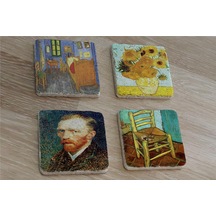 Van Gogh Eserleri Doğal Taş Bardak Altlığı 4'lü Set - Natural Stone Coasters - Taş