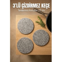 3 Parça Yuvarlak Keçe Tencere Tava Koruyucu 17 Cm Çizik Önleyici Gri Açık Gri