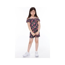 Neslice Kız Çocuk Çiçek Desenli Askılı Tulum