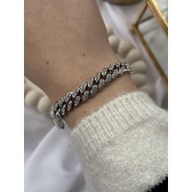 Silver Taşlı Zincir Bileklik Altın - Gümüş
