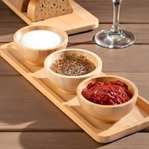 Doğal Bambu Standlı 3'lü Yuvarlak Sosluk Ve Çerezlik Seti 20x6,5 Cm - Kahvaltılık İkramlık Takımı
