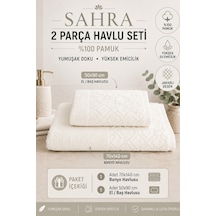 Sahra 2'li Banyo Havlu Seti Havlu Banyo Havlusu I Hamam Seti I Çeyiz Havlusu 70 X 140 Cm - 50 X 90 Cm Krem