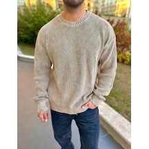 Elku Moda Kazak Triko Oversize Tüylenmez Naturel Pamuk Yırtık Detaylı Lazer Kesim Rahat Kesim Salaş Kazak Krem
