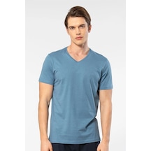 Cacharel 2170 Erkek Modal Pamuk V Yaka Kısa Kollu T-shirt-indigo Indigo