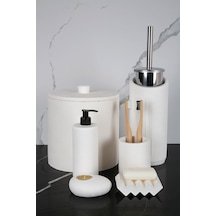 Betonmall 8 Parça Banyo Seti Sıvı Katı Sabunluk Diş Fırçalık Çöp Kovası Mumluk Tuvalet Fırçası - Beyaz Beyaz
