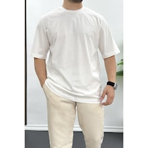 Erkek Oversize Pamuklu Basic T-shirt Ekru Edw089-ekru Ekru