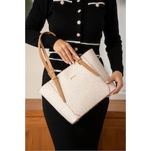 Just Polo Günlük Kombinlere Uygun Kadın Büyük Boy Lüks El Çantası Ebat : 24 X 27 Cm Shopper Krem - Camel