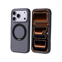 Apple iPhone Uyumlu 17 Pro Kılıf 360 Derece Döner Standlı Magsafe Kamera Yükseltili Silikon Pazarplus Siyah