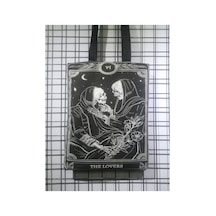 Owl Bag Gotik Tarz The Lovers Desenli Tasarım Kumaş Omuz Çantası Beyaz