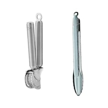 Paslanmaz Çelik Sarımsak Kıyma Presi Ve 12 İnç Kilitli Maşa Paket Çok Renkli