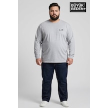 Süperlife Erkek Büyük Beden Air Baskılı 2 İplik Bisiklet Yaka Tişört Spr26bts942-1 Gri Melanj