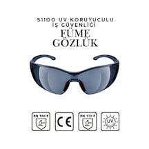 S1100 Füme İş Güvenlik Gözlüğü Uv Korumalı Silikonlu Kaymaz Gövde Burun Acıtmaz Gözlük İş Güvenliği