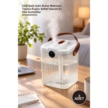 3 Adet 2 Litre Hava Nemlendirici Usb Şarjlı Işıklı Buhar Makinesi, Taşıma Kulplu Şeffaf Hazneli Ev Ofis Humidifier