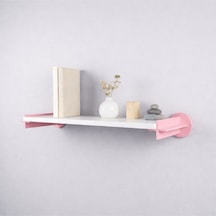 Basartstudio Dekoratif Modern Duvar Rafı - 3d Tasarım Kırmızı Destekli Kitaplık Ve Obje Rafı Pembe