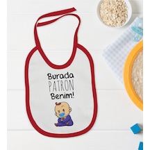 BK Kids Burada Patron Benim Tasarımlı Kırmızı Bebek Mama Önlüğü-1 Kırmızı