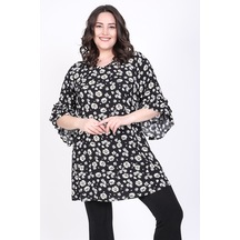 Myline Kadın Kolları Fırfırlı 3/4 Kol Bluz 45459 Siyah