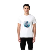 Paybuy Erkek Astronot Jetpack Roket Surfing Pop Art Baskılı Pamuk Tişört Beyaz