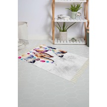 Banyo Halısı Dijital Baskılı Banyo Paspası 50x80 Polyester Kaymaz Tabanlı Duş Paspası Feathers Beyaz