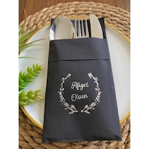 Gümüş Yaldızlı Siyah Afiyet Olsun Cepli Peçete 12 lı 40x40