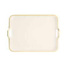 Zuccii Home Oya Tepsi - Beyaz / Altın - 51x38 Cm Çok Renkli