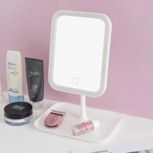 Yumurcak Shop Dokunmatik Led Işıklı Kare Makyaj Aynası Altı Organizer Kaseli, Ayarlanabilir Aydınlatmalı Masaüstü Makyaj Ve Cilt Bakım Aynası