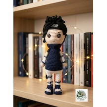 Sasuke Uchiha Amigurumi Örgü Oyuncak - Anime Hediyelik Figür 21 Cm Mavi