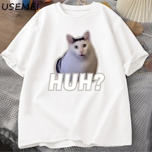Flood Of Style Ha Kedi Meme T Shirt Komik Sevimli Kedi Grafik T Shirt Unisex Moda T-shirt Yaz Çiftler Rahat Beyaz