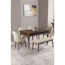 Milas Barok Desen 80x132 Mdf Açılabilir Mutfak Masası Takımı 4 Sandalye, 1 Bench Krem