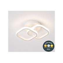 Zeus Beyaz Çift Kare Modern Plafonyer Led Avize 3 Renk Salon, Mutfak, Antre Ve Çocuk Odası İçin