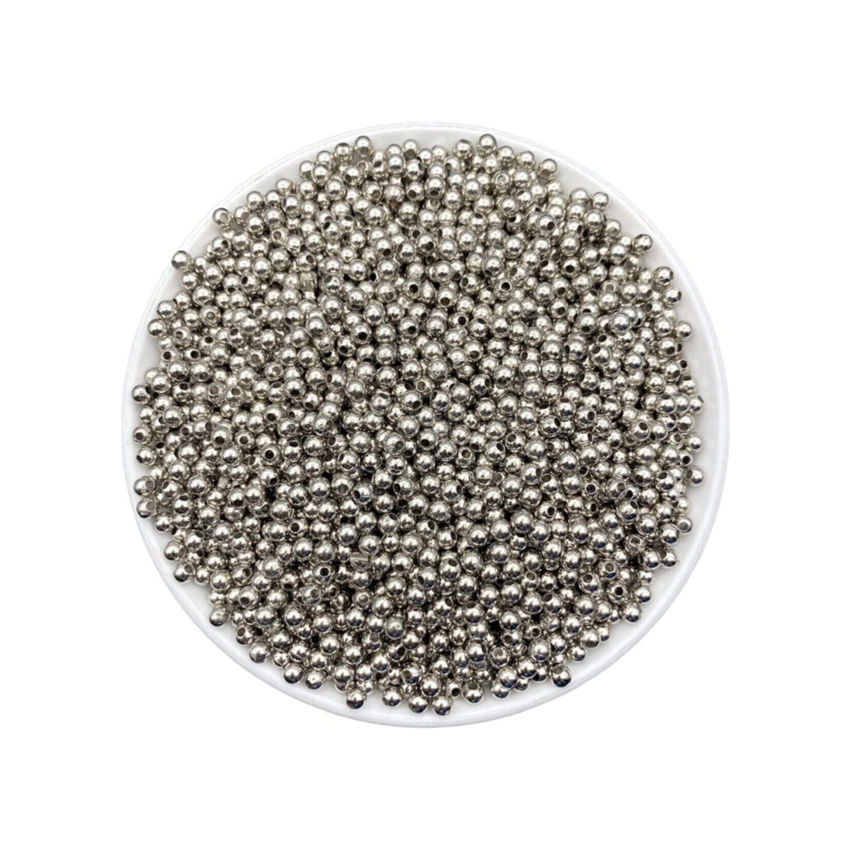 4mm Gümüş - Nikel Renk Ccb Metalize Metal Görünümlü Plastik Boncuk,takı Boncuğu 25gr, 250 Adet