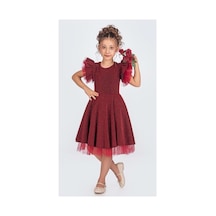 Mnk Baby & Kids Simli Şanzelize Kız Çocuk Abiye Elbise M00669 Bordo