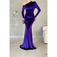 Store Kadife Yaka Elbise Kumaş Asimetrik Abiye Maxi Kırmızı - 935897660 Kırmızı