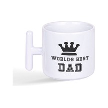 Worlds Best Dad Babalar Günü Hediye Baskılı Latte Fincanı T Kulplu Kupa Bardak Beyaz