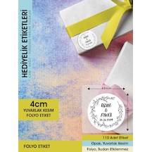 Çelenk Çiçek Motifli Etiket Modeli Ürünlerinize Özel 4 Cm - 110 Adet Folyo Sticker Siyah - Beyaz