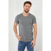 Tarz Cool Erkek Düz Slim Fit Likralı T-shirt Füme