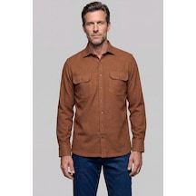 Bisse Modern Fit Paşa Yaka Çift Cepli Flanel Hardal Erkek Gömlek Gmfln0322300212 D19