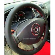 Dacia Logan Deri Dikme Direksiyon Kılıfı Soft Kırmızı Ipli 10.5Cm