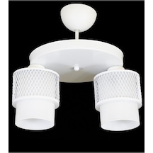 Ikili Beyaz Cam Kafes Model Modern Plafonyer Avize H