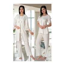 Angbutik Effortt 4074 Kolları Volanlı Sabahlıklı Lohusa Pijama Takımı