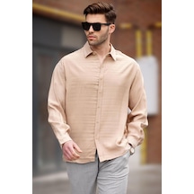 Madmext Bej Uzun Kollu Oversize Erkek Gömlek 6733 Bej