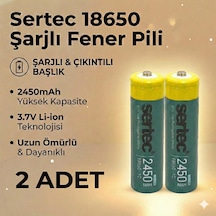 Sertec 18650 1c Şarjlı Pil 2450mah Çıkıntılı Başlıklı Fener Pili 3.7v Li-ion 2li