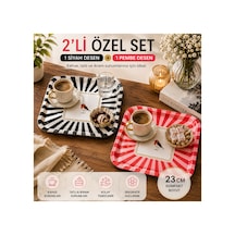 2'li Set 23 Cm Kare Metal Sunum Tepsisi - Kuş Desenli Siyah Ve Pembe Kahve Tepsisi Takımı Siyah Pembe - 914058927 Siyah Pembe