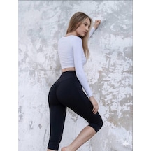 Lismina Arkası Büzgülü Scrunch Butt Spor Kapri Tayt Siyah