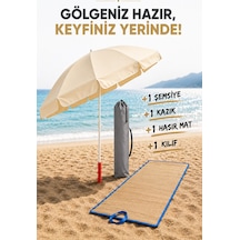 Kazık + Plaj Şemsiyesi + Kılıf + Hasır Mat, Gölgenin Keyfini Çıkart Bej