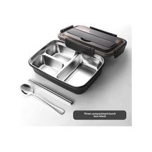 Youtek 304 Çelik Bölmeli Termos Yemek Kutusu - Öğrencilik Ve Ofis Kullanıma Uygun, Leakproof, Fresh Yemek Saklama, Taşınabilir Siyah 3 Bölme Diğer